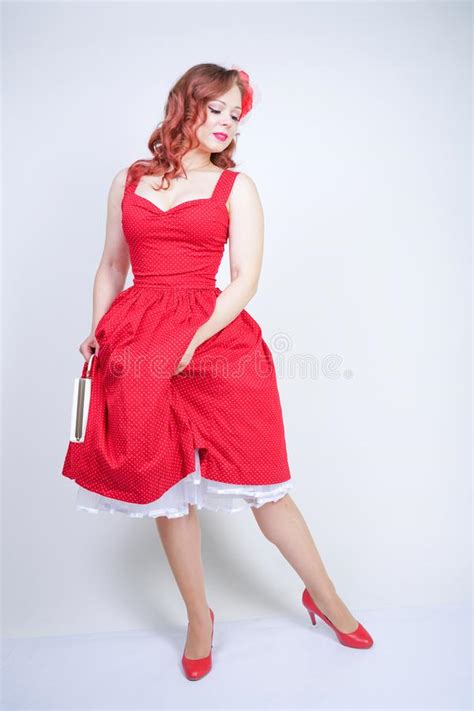 Beautiful Girl In Pinup Style Dress Isolated On White Stock Photo