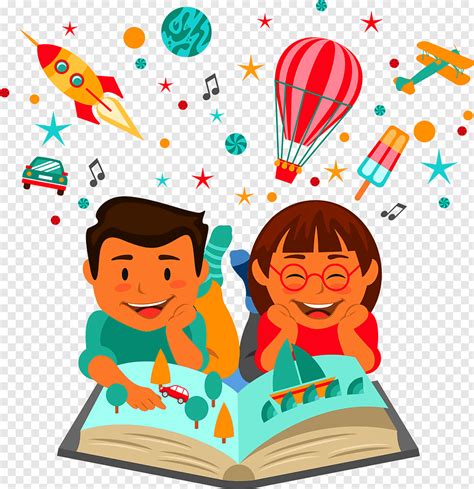 Animed Boy And Girl Reading Book Illustration Child Reading Learning
