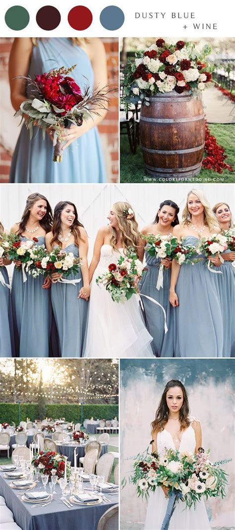 Colours that sit side by side on the colour wheel, or 'analogous' colours, tend to be harmonious and pleasing to the eye, whilst colours found on opposite sides of the colour wheel. dusty blue and wine wedding color ideas | Wedding color ...