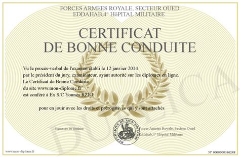Certificat De Bonne Conduite