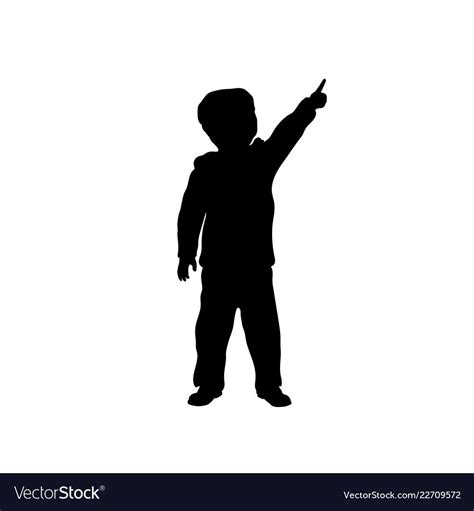 Black Silhouette Of Little Boy Pointing To Sky Kid In
