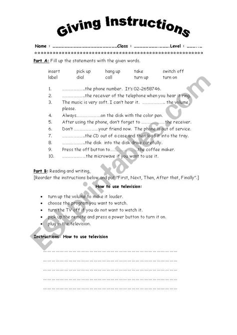 Giving Instructions Esl Worksheet By Sayweeworn