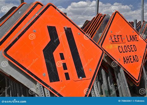 Orange Traffic Signs Stock Image Image Of Lane Construction 70865061
