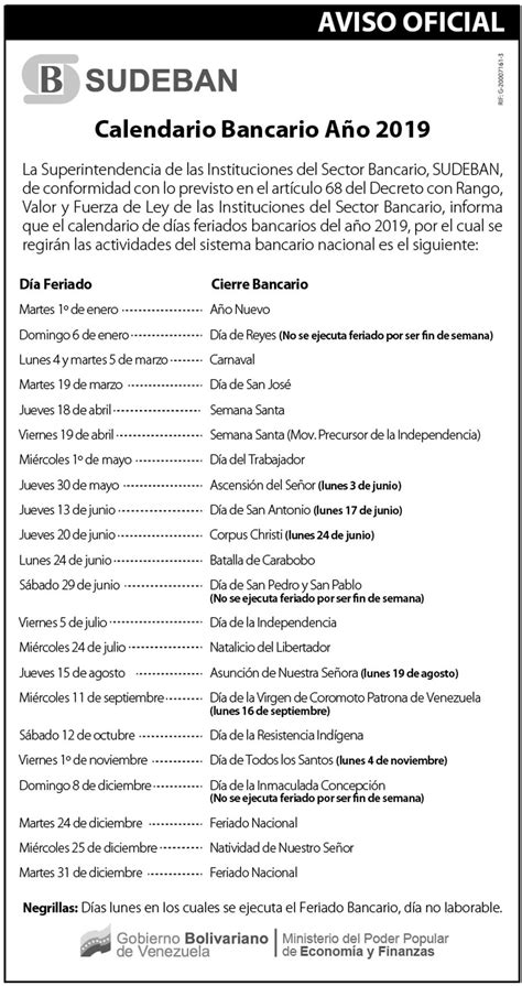 Calendario Bancario 2019 Banca Y Negocios