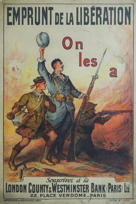 1918 French Wwi Propaganda Poster For War Shares Emprunt De La