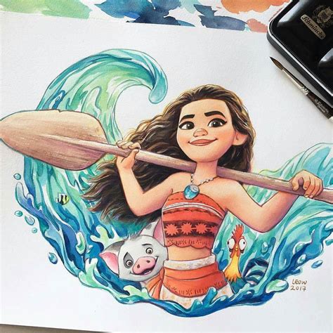 Watercolor Painting Of Moana By Leowdrawingclass Ig Artgully Disney Character Drawings