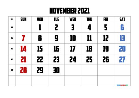 Printable Calendar For November 2021 6 Templates