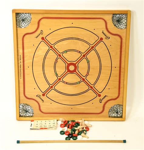 Sold Price Vintage Carrom Wood Game Board Pieces Cue May 6 0120