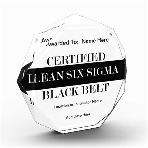 Certified Lean Six Sigma Black Belt Acrylic Award
