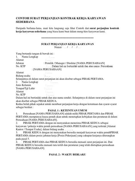 January 23, 2014 2 min read. Contoh Surat Perjanjian Kontrak Kerja Karyawan Sederhana