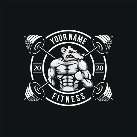 Fitness Badge Logo With Barbell And Black And White Color 6207651
