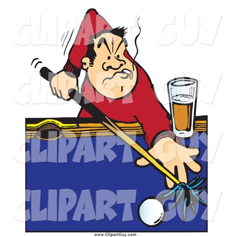 Larger Preview Clip Art Of A Billiards Player Aiming A Cue Stick On A