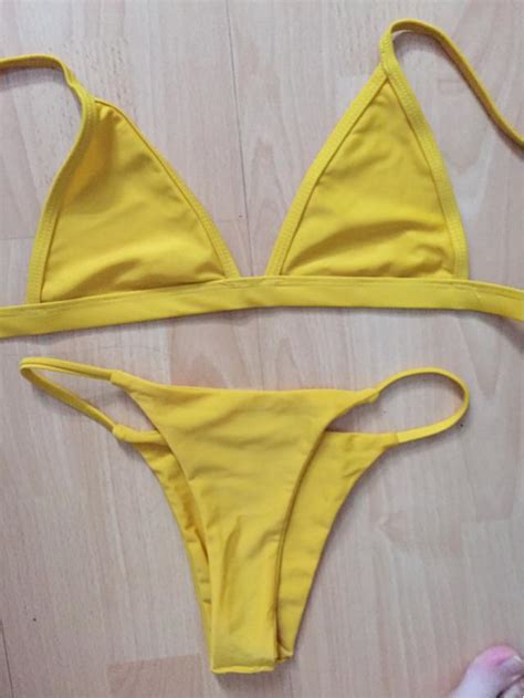 Cami Plunge String Bikini Set Yellow Bikinis L Zaful
