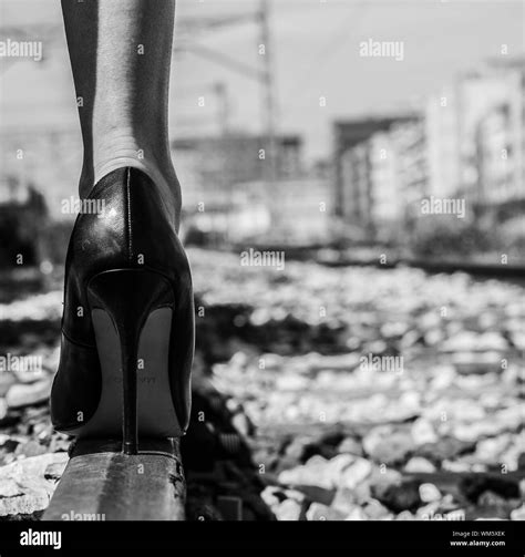 High Heels Close Up Standing On Black And White Stock Photos And Images