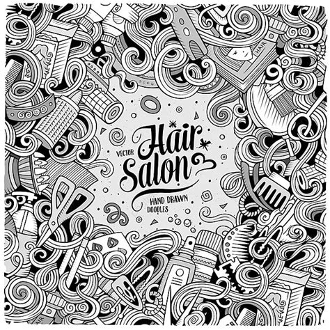 Cartoon Cute Doodles Hand Drawn Hair Salon Frame Design Template