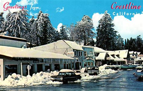 Crestline California Downtown View Of The City In The Winter C1950