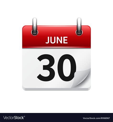 June 30 Flat Daily Calendar Icon Date Royalty Free Vector