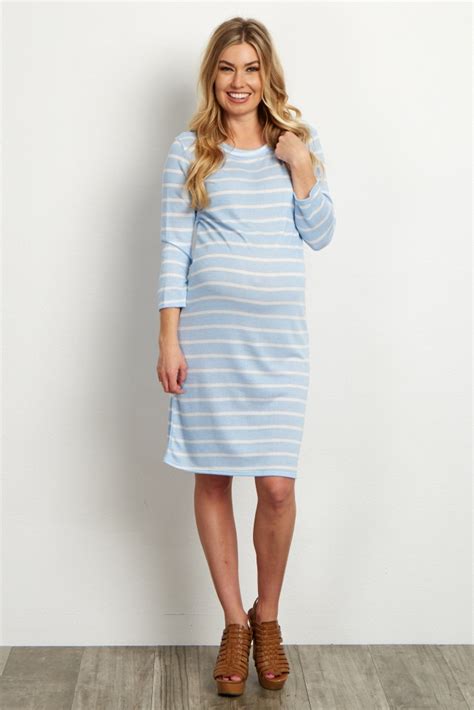 light blue striped 3 4 sleeve maternity midi dress maternity midi dress dresses midi dress