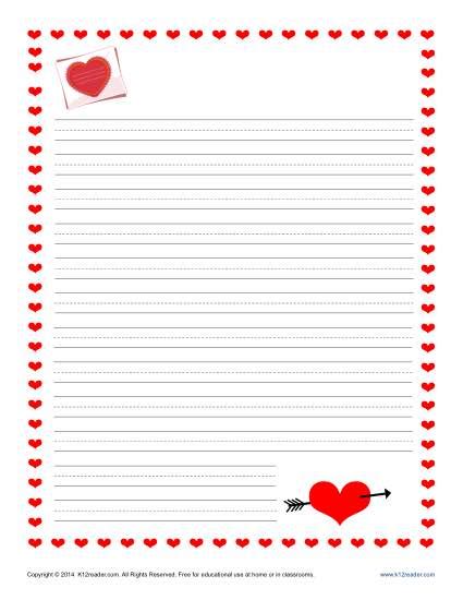 Valentines Day Writing Paper For Kids Free Printable Templates