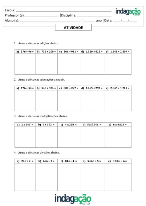 11 Exercicios De Matematica Adição Subtração Multiplicação E Divisão 5