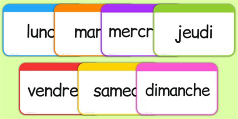 French Word Flashcards Days Of The Week Flashcards French