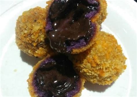 resep bola ubi ungu isi coklat oleh rhe s kitchen cookpad