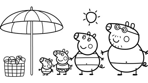 The Pig Family Goes to the Beach Peppa Pig Coloring Page - YouTube