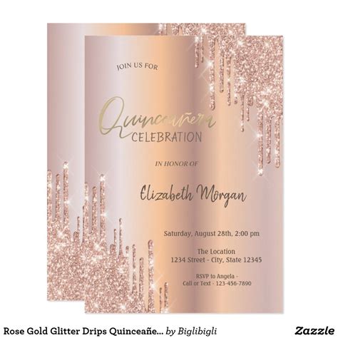 Rose gold glitter background gif. Rose Gold Glitter Drips Quinceañera Invitation | Zazzle ...