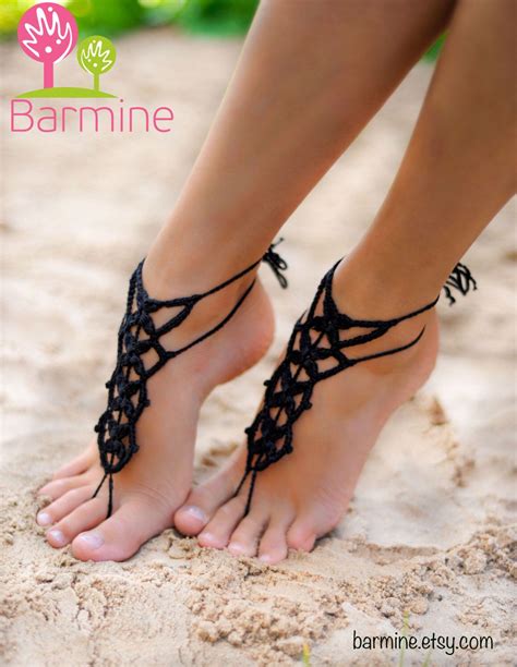 Crochet Barefoot Sandals Bare Foot Sandals Black Sandals Black Shoes