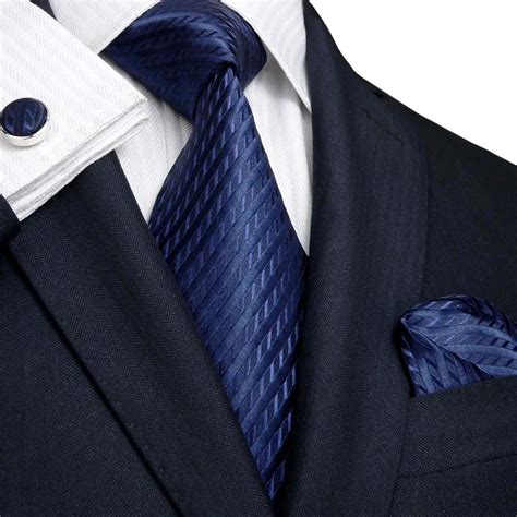 Landisun Fashion 18206 Navy Blue Solid Mens 100 Silk Neck Tie Set Tie