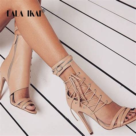 Lala Ikai Ladies Sexy High Heels Sandals Thin Heels Gladiator Women Sandals Summer Lace Up Party