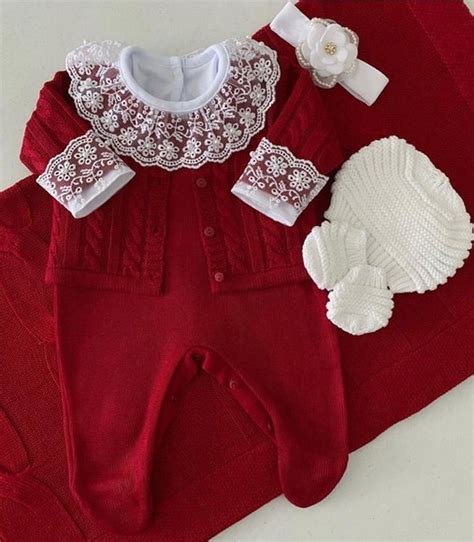 saida maternidade menina vermelha trico 4 pecas luxo elo7