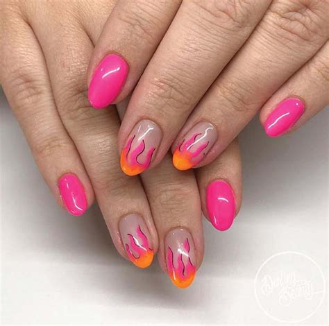 Acrylic Nails Pink Flames Fiery Flame Nail Art Tutorial Based On