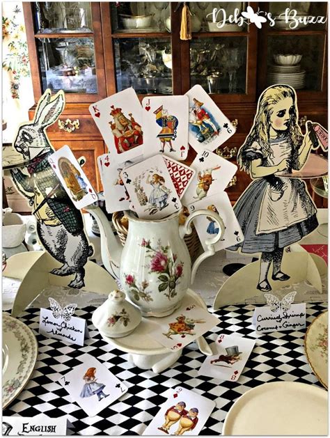 Alice In Wonderland Cards And Vintage China Teapot Centerpiece