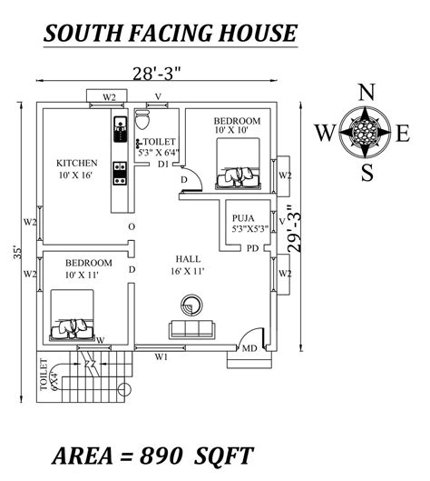 28x35 2bhk Awesome South Facing House Plan As Per Vastu Shastra