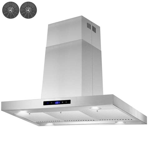 Akdy 36 In Convertible Island Mount Range Hood In Stainless Steel With