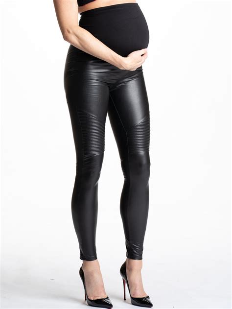 black faux leather maternity leggings rockstar mamacita moto preggo leggings