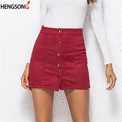 Fashion Suede Leather Skirt Women High Waist Sexy Skirt Solid Button Preppy Style Short Mini