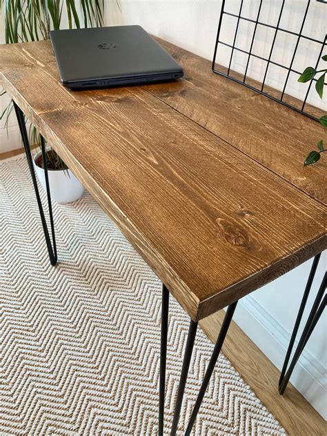 Rustic Wooden Desk With Steel Hairpin Legs Made From Reclaimed Etsy