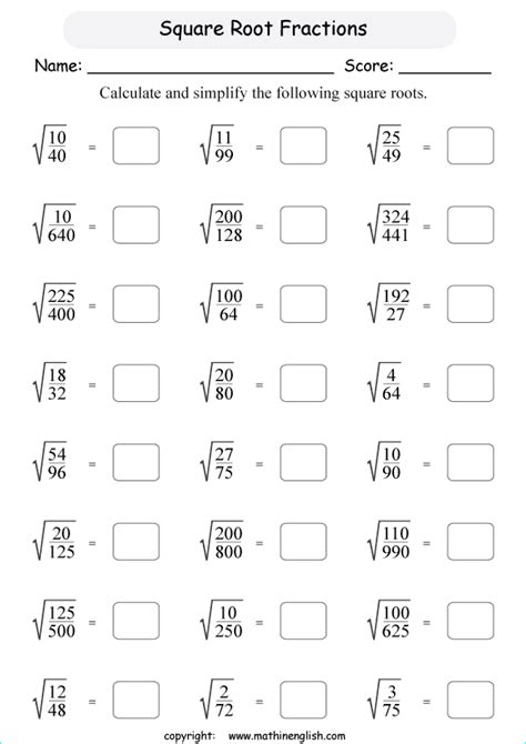 Squares And Square Roots Worksheets Library