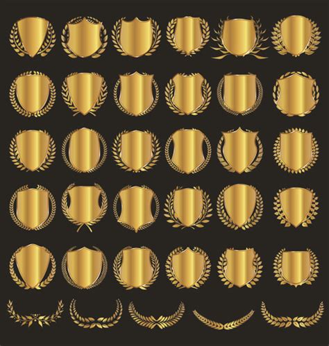 Golden Badge With Laurel Wreaths Vector Vectors Graphic Art Designs In