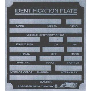 H Vin Tag Generic Id Plate Affordable Street Rods