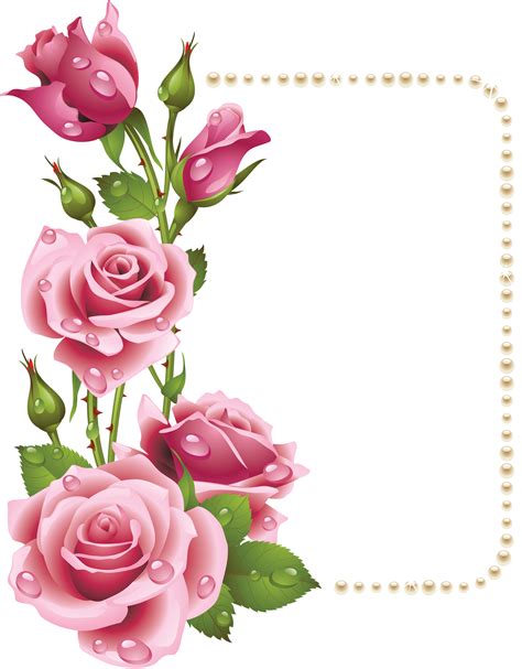 Large Transparent Frame With Pink Roses And Pearls Rose Frame Flower