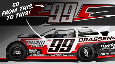 Adjusting A Red Black And White 99 Dirt Late Model Wrap Design Youtube