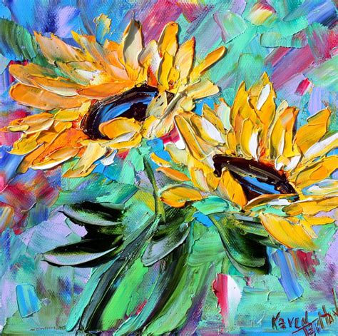 Sunflowers Painting Flower Art Original Oil Abstract Impressionism