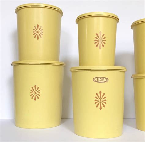 Vintage Tupperware Canister Set 1970s Yellow Flower Set Of 6 Etsy