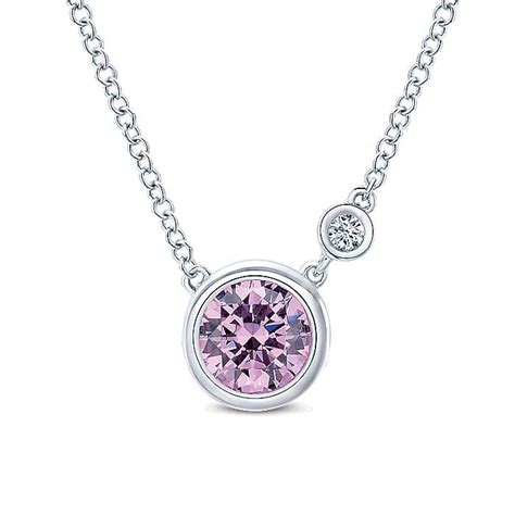 Gabriel Co Sterling Silver Pink Zircon And Diamond Necklace