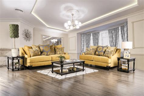 Living Room With Gold Sofa
