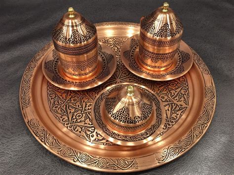 Turkish Coffee Set For Two Copper Color Hand Hammered Etsy