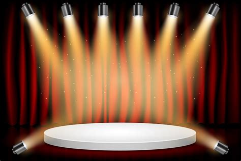 White Round Winner Podium On Red Curtain Theater Scene Stage Background Stage With Studio